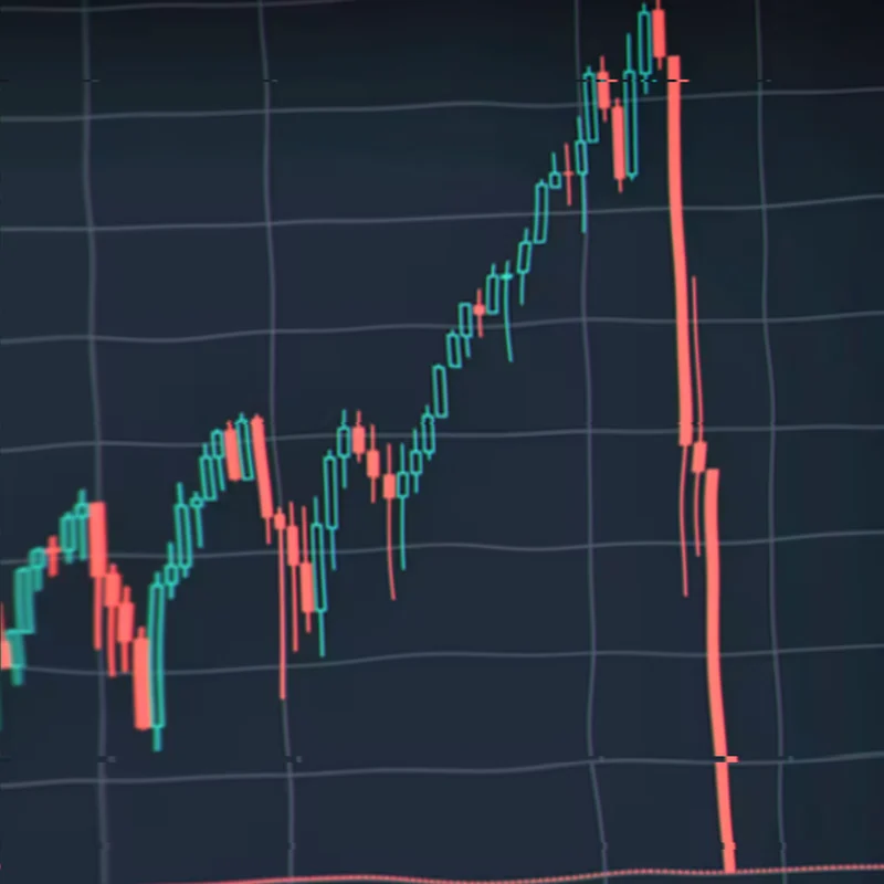 a candlestick chart going up, then straight down